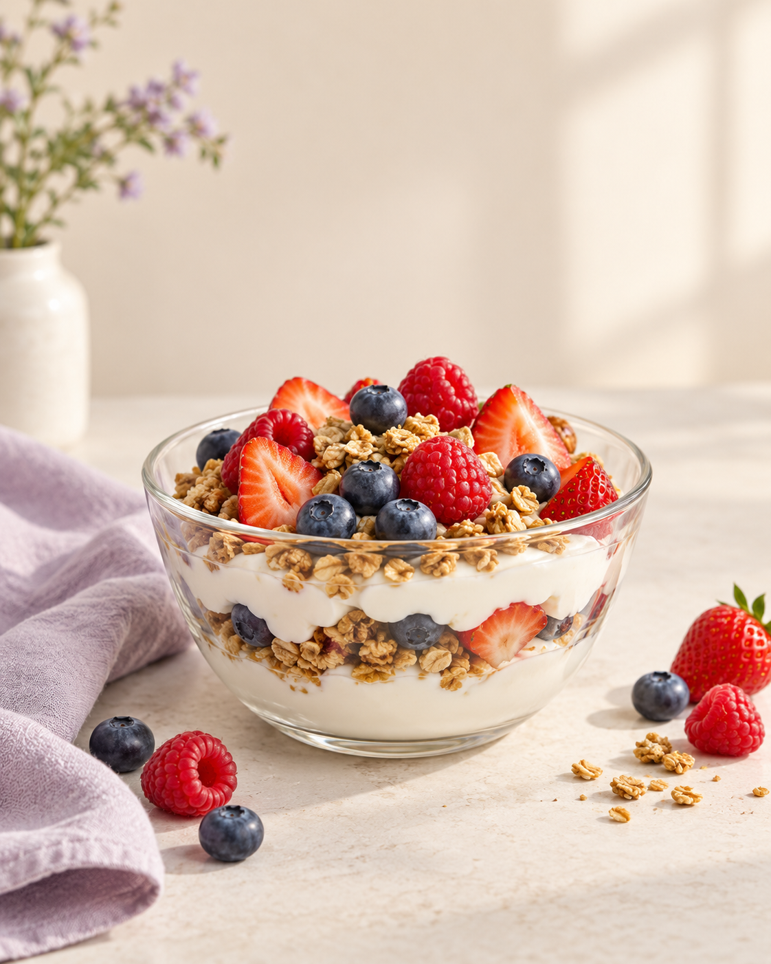 Greek yogurt parfait with berries